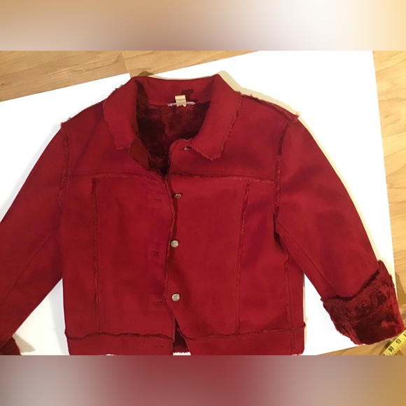 Kate Hill Red faux suede jacket lined with red fur size L - Picture 13 of 16